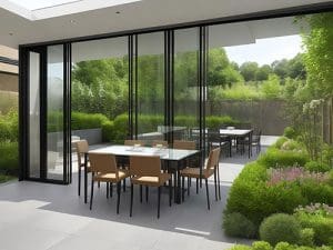 A bypass door is a type of sliding door where two or more panels slide horizontally along separate tracks.