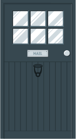 Craftsman door styles often feature a single wide panel with square or rectangular windows at the top