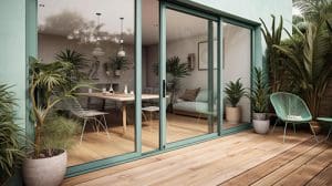The single slide glass door consists of one panel that slides horizontally along a track to open and close